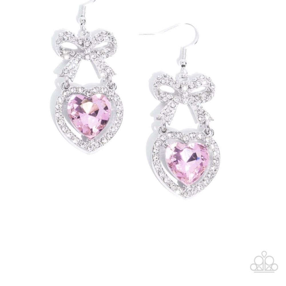 Paparazzi Pink and Silver Heart Bow Earrings